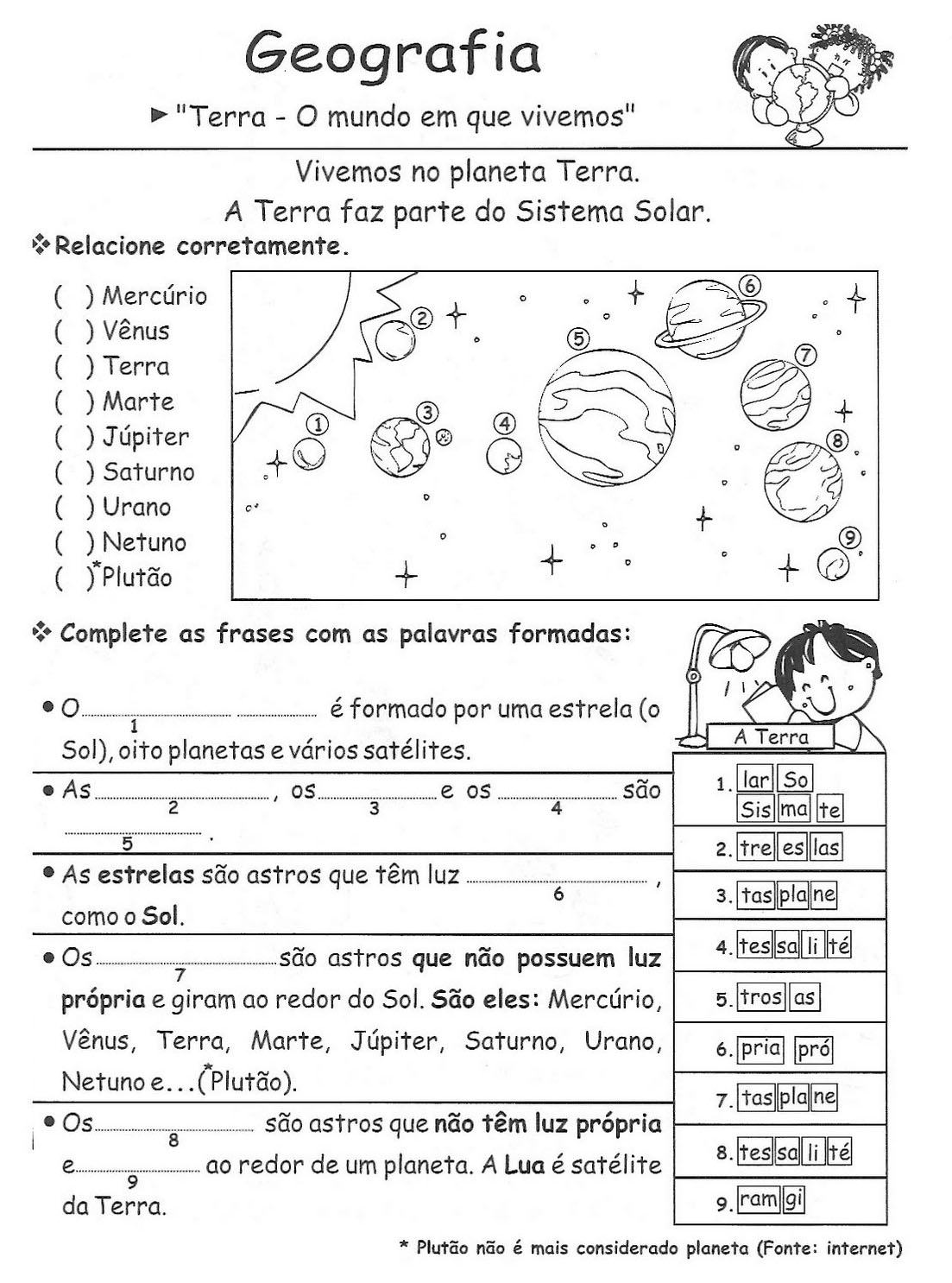 GEOGRAFIA Atividades Sobre O Sistema Solar Para Imprimir