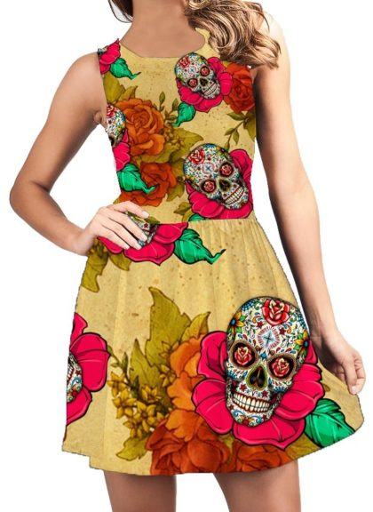 vestidos mexicanos curtos com caveiras e rosas