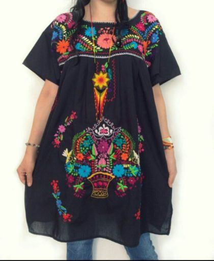 vestidos mexicanos curtos modelo solto com bordados