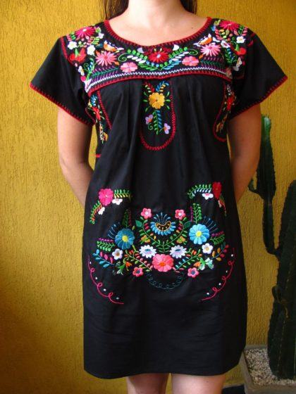 vestidos mexicanos curtos preto bordado