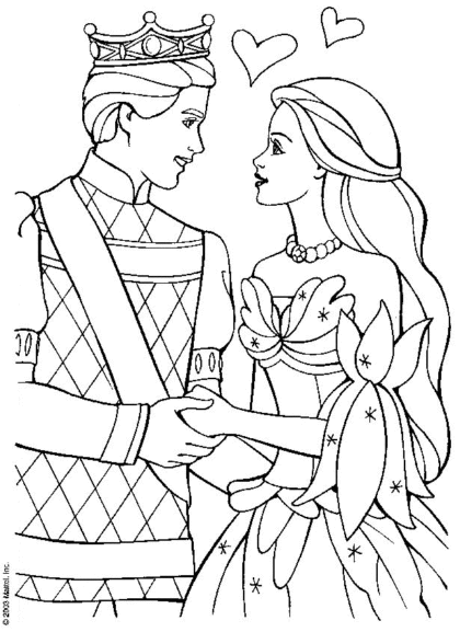 desenhos para colorir da barbie princesa com seu principe